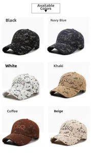 Vue détaillée des casquettes de baseball brodées en six différentes couleurs neutres