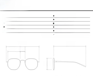 Detailed size specifications for irregular double bridge sunglasses showing frame dimensions