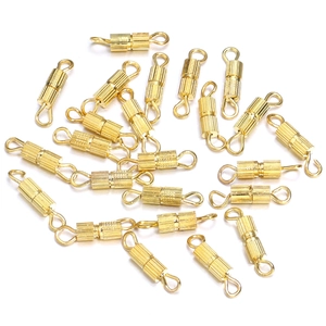 Macro detail of gold vertical stripe screw clasps for DIY jewelry necklace connecting