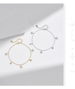 Detailed view of S925 sterling silver star charms and adjustable spring clasp on fine chains