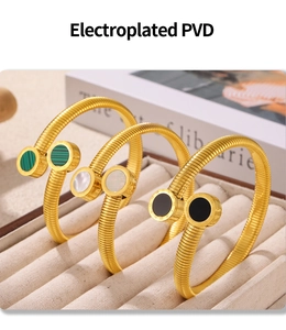 Detail eines PVD vergoldeten Armreifs mit Muscheleinlage und römischer Zahlengravur
