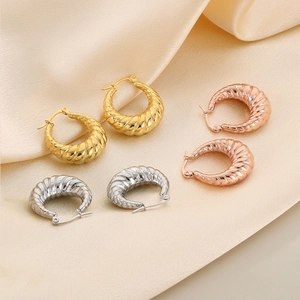 Croissant Hoop Earrings For Women Stainless Steel Twisted Oval Hollow French Retro Minimalist Elegant Jewelry Gift