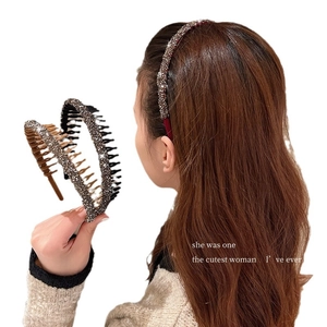 Sparkling rhinestone thin headband with non-slip teeth for women in black and brown