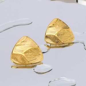 18K gold plated titanium steel triangle earrings with textured surface on reflective base