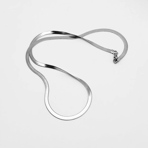 Polished titanium steel flat herringbone snake chain necklace with lobster clasp