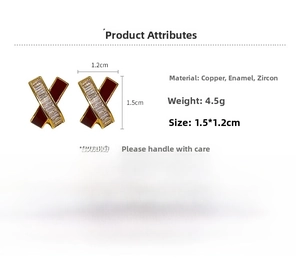 Detail showing dimensions and materials of zircon cross earrings with gold plating