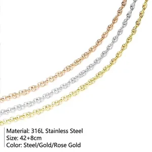 Chaînes à maillons plats en acier inoxydable en or, or rose et argent, 42+8cm de long