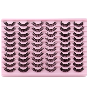Bulk set of 48 pairs Russian DD curl faux fiber eyelashes in pink tray storage