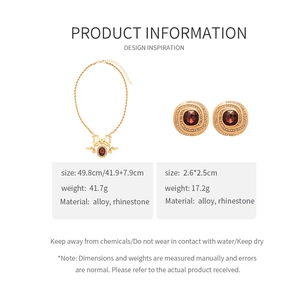 Detail specifications of vintage palace style jewelry set with necklace and earrings size info