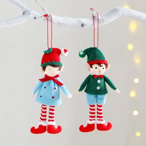 Christmas Elf Doll Hanging Ornament Plush Fabric Cute Striped Legs Tree Decoration Festive Home Party Holiday Decor