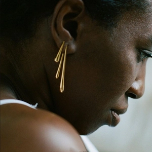 Minimalist gold teardrop multi-dangle earrings in titanium steel for women