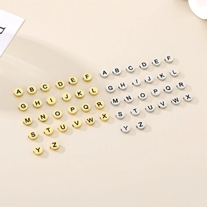Polished A-Z mirror stainless steel round alphabet charm beads in gold and silver