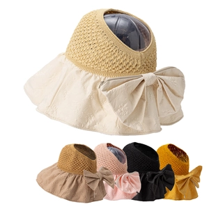 Women's UV protection sun visor hat with wide brim and bow detail in five colors