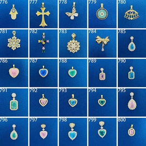 Collection of 25 assorted gold-plated pendants with colorful cubic zirconia in a 5x5 grid