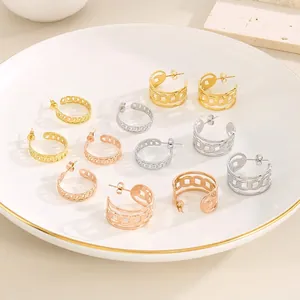 Edelstahl Creolen 18K Vergoldet Hohlkette C-Form Geometrischer Vintage Schmuck Für Frauen