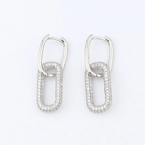 Silver geometric oval hoop earrings with sparkling white cubic zirconia pavé detailing