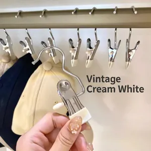 Stainless steel clothes peg with hook and non-slip cream white coating for drying socks