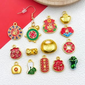 Golden Chinese lucky charm charms for DIY jewelry making with traditional patterns