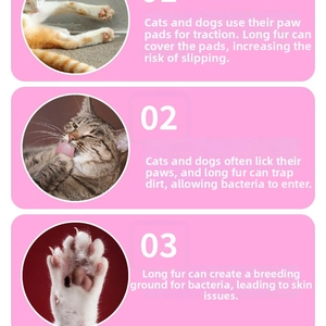 Infographic showing pet paw care benefits: anti-slip walking and hygiene for cats and dogs