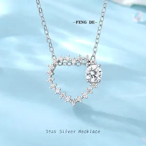925 Sterlingsilber Herz Anhänger Halskette Für Damen Moissanit Zirkonia Eingelegt Chopin-Kette Schmuck Valentinstag Geschenk