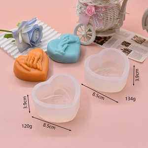 Silicone heart mold for handmade soap and candles with romantic hand-holding relief design