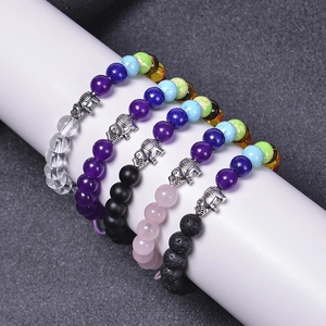 Lot de 5 bracelets en perles de pierre naturelle avec breloques éléphant et améthyste