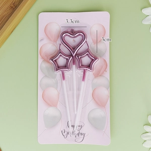 Set da 3 candele a forma di cuore e stella rosa metallizzato per torte di compleanno