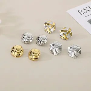 Stainless Steel Stud Earrings Geometric Round Woven Texture Quilted Knot Design Fashion Street Style Jewelry For Women