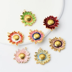 Stainless Steel Sunflower Pendants Colorful Enamel Daisy Charms For DIY Jewelry Making Earrings Necklace Accessories
