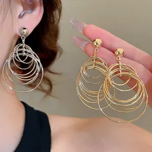 Multilayer Concentric Circle Drop Earrings With 925 Sterling Silver Earring Post Geometric Metal Fashion Jewelry For Women