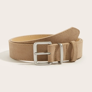 Vintage suede khaki wide waist belt with square silver metal buckle for women
