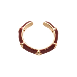 Vintage 14k gold plated adjustable ring with reddish-brown enamel and a single zircon