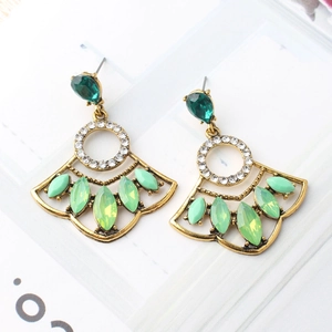 Vintage Bohemian Fan Shaped Dangle Earrings Alloy Rhinestone Artificial Gemstone Geometric Retro Style Women Jewelry