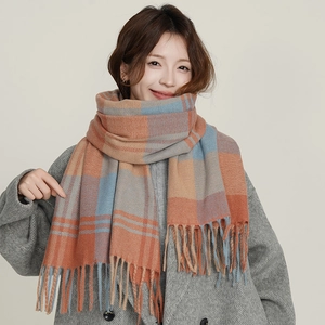 Écharpe d'Hiver à Carreaux pour Femmes Imitation Cachemire Épais Chaud Glands Châle Écharpe Rayée à Carreaux Pour le Quotidien Extérieur Bijoux de Mode