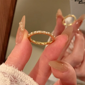 Exquisite 14K gold plated ring with white pearls and sparkling zircon accents