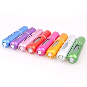 Set of 9 colorful 5ml portable refillable perfume atomizers with metallic finish