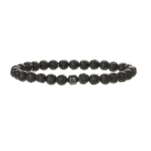 Bracelet en pierre de lave naturelle 6mm avec perle d'espacement hexagonale en hématite