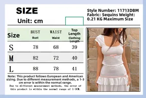 Size chart for bow short sleeve top and ruffle skirt set with detailed measurements