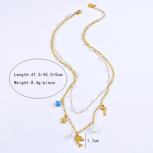 Detailed size specifications of ocean starfish layered necklace with beads and charms