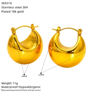 Polished 18K gold plated stainless steel hollow C-shaped hoop earrings for women