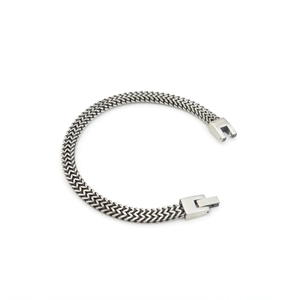 Mens vintage double-row woven titanium steel bracelet with square folding clasp on white
