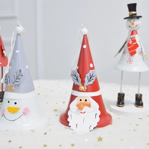 Cloches de Noël festives en métal peint avec Père Noël et bonhomme de neige pour sapin