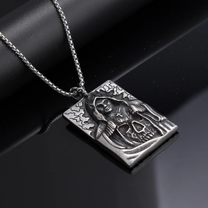 Gothic retro grim reaper pendant necklace in vintage silver finish for men and women