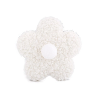 Detailed close-up of 8cm white teddy fleece flower accessory with soft plush petal texture