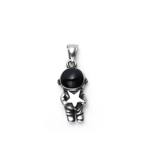 Hip hop astronaut pendant with star in vintage silver finish on white background