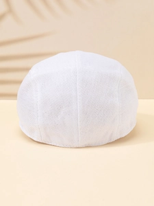 Close-up of the breathable white mesh fabric on the back of this linen flat cap