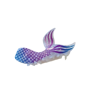Pince à cheveux en acrylique sirène avec écailles dégradées violettes et bleues