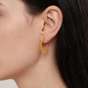 C Shape Sunburst Radiating Texture Earrings 18K Gold Plated Stainless Steel Geometric Niche Style For Women Jewelry