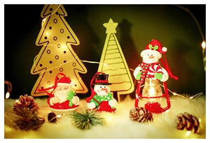 Detailed view of hand-painted Santa and snowman figurines on soft white faux fur snow