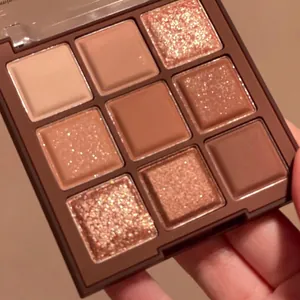 Nine-color chocolate earth tone eyeshadow palette with matte and shimmer finishes